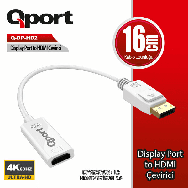 QPORT Q-DP-HD2 DISPLAY PORTUNDAN HDMI 4K 60HZ ÇEVİRİCİ - 4