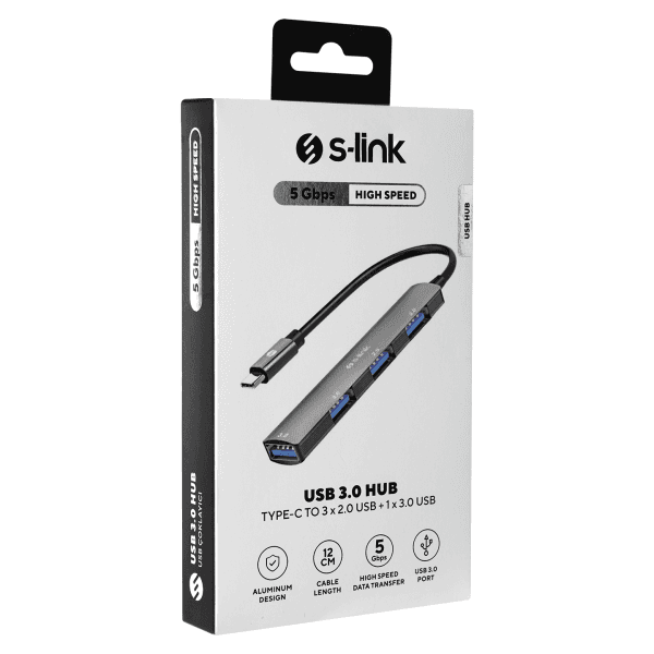 S-LINK SW-U324 3*USB2.0, 1*USB3.0 TYPE-C METAL USB HUB - 4