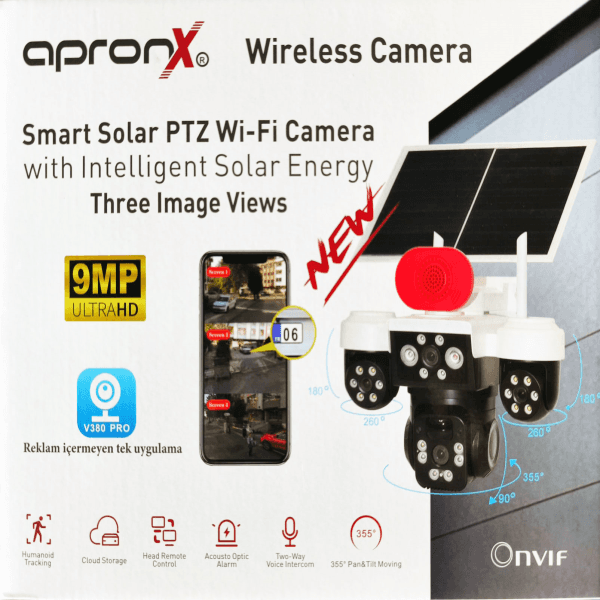 APRONX APX-WP296 9MP 3.6MM SOLAR WIFI ÜÇ KAMERA 24 LED PTZ - 2