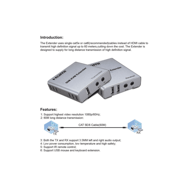 APRONX APX-USB60M (KVM60M) CAT5E/CAT6 60M USB FULLHD 1080P 3D KVM HDMI EXTENDER - 14