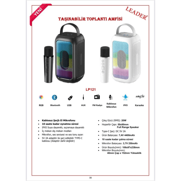 LEADER LP121 PORTATİF KABLOSUZ HOPARLÖR SİYAH - 4