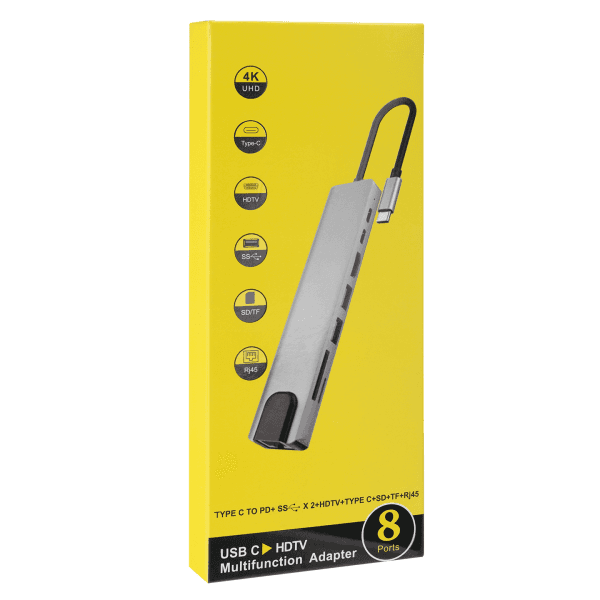 HYTECH HY-USBC82 4K@30HZ GRI METAL 2XUSB3.0, 1XUSB2.0, 1000MBPS PD, TYPEC DATA, SD/TF KART OKUYUCU TYPE C ADAPTÖR - 8