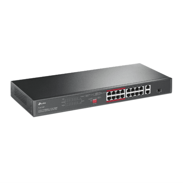 TP-LINK TL-SL1218P 16-PORT 10/100 MBPS + 2-PORT GIGABIT RACKMOUNT SWITCH WITH 16-PORT POE+ 150W - 5