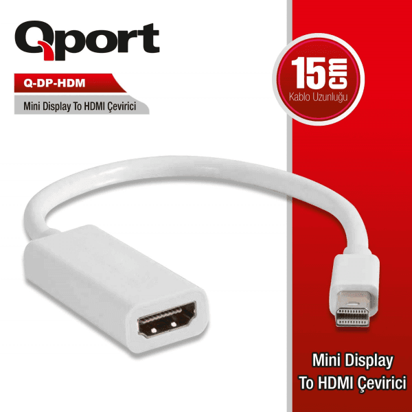 QPORT (Q-DP-HDM) MINI DISPLAY PORT TO HDMI 4K CEVIRICI - 2