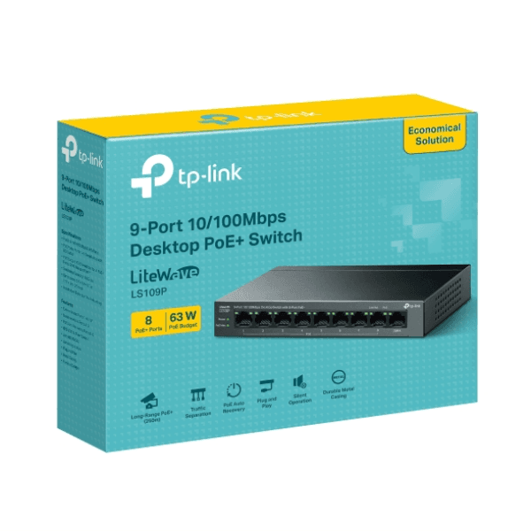 TP-LINK LS109P 8 PORT 10/100 +1 PORT RJ45 UPLINK 63W 250 METRE POE MESAFE METAL KASA SWITCH - 6