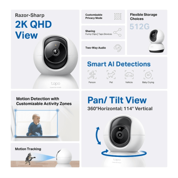 TP-LINK TAPO TC72 PAN/TILT AI EV GÜVENLİĞI WI-FI 2K KAMERA - 6