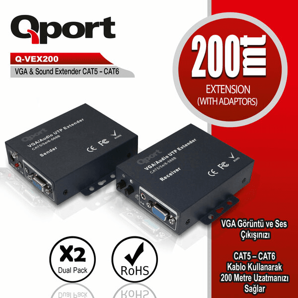 QPORT (Q-VEX200) 200 METRE CAT5/CAT6 VGA EXTENDER DONUSTURUCU 2LI PAKET - 3