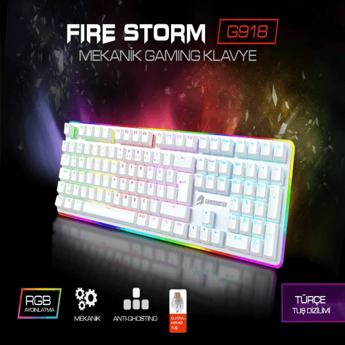 GAMEBOOSTER GB-G918B-WH FIRE STORM RGB BLUE SWITCH MEKANİK BEYAZ OYUN KLAVYESİ - 3