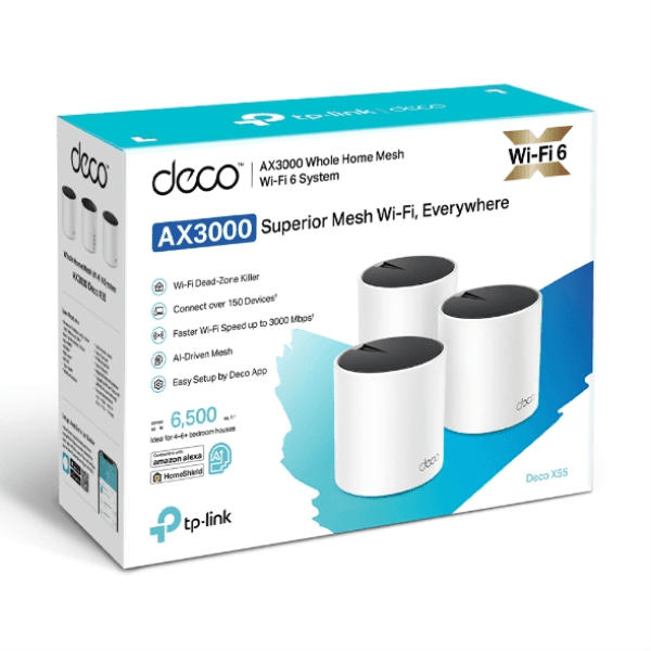TP-LINK DECO X55 (3-PACK) 3'LÜ WI-FI 6 AX3000 TÜM EVİ KAPSAYAN MESH WIFI SİSTEMİ - 12