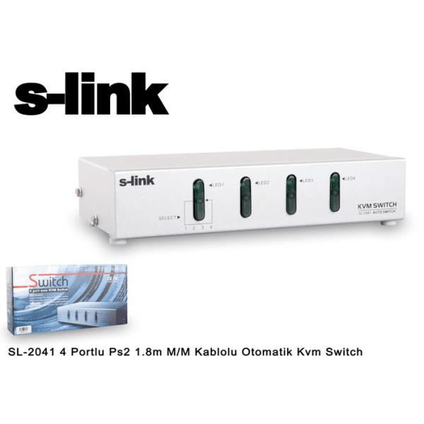 S-LINK SL-2041 4 PORTLU PS2 1.8M M/M KABLOLU OTOMATİK KVM SWITCH - 7