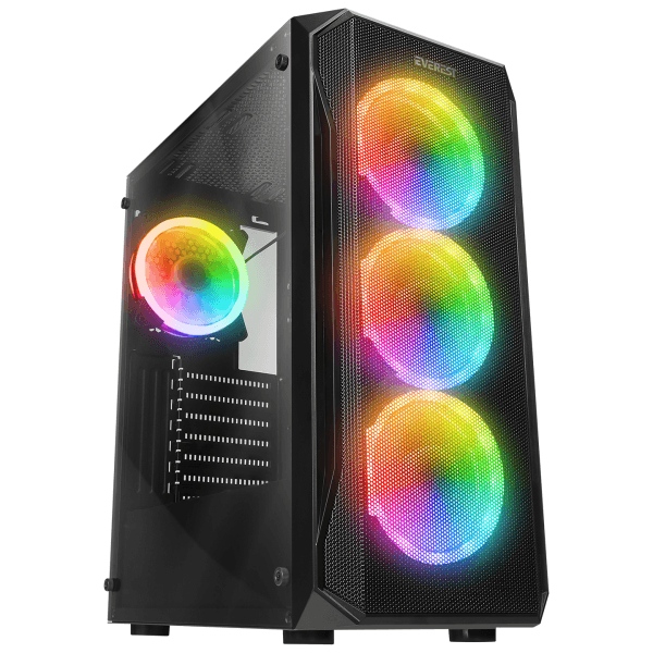 EVEREST X-RACER PEAK 600W TEMPERLI CAMLI 4*12CM RGB FAN ATX MID-T GAMING OYUNCU KASASI - 7
