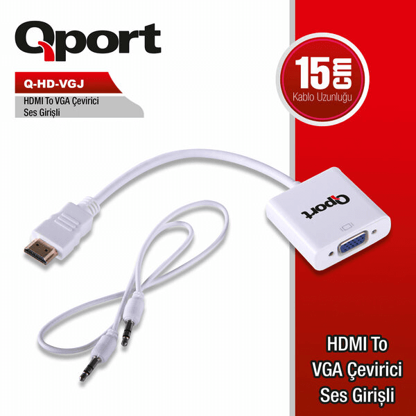 QPORT (Q-HD-VGJ) HDMI TO VGA/SES CEVIRICI SES GİRİŞİ VE KABLOSU + GÜÇ GİRİŞİ VE KABLOSU (PLAYSTATION UYUMLU) - 4