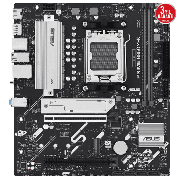 ASUS PRIME B850M-K AMD B850 AM5 DDR5 8200 DP HDMI ÇİFT M2 USB3.2 AURA RGB 2.5GBIT LAN mATX 8+2+1 GÜÇ AŞAMALRI 1xGEN5 M.2 - 8