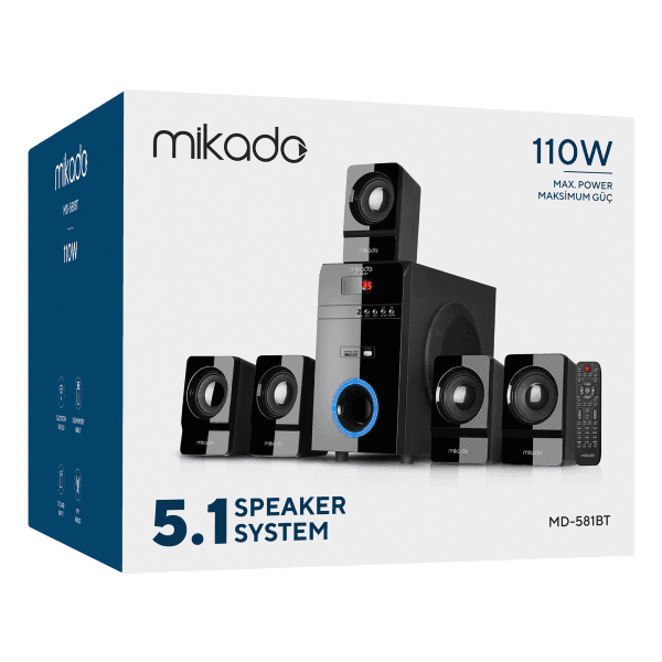 MIKADO MD-582BT 5+1 110W SİYAH USB+SD+FM DESTEKLİ MULTIMEDIA BLUETOOTH SPEAKER - 9
