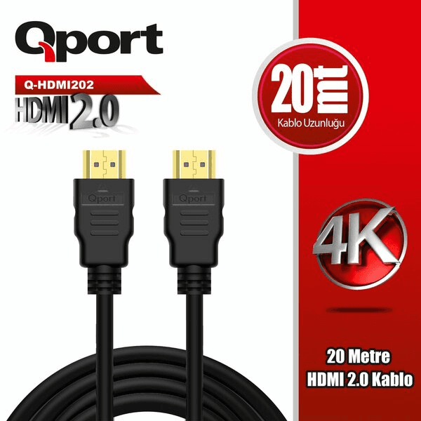 QPORT (Q-HDMI202) 20M 4K 60HZ ALTIN UÇLU HDMI 2.0 KABLO - 2