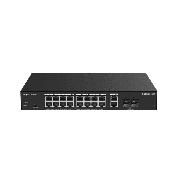 RUIJIE REYEE RG-ES220GS-LP 20 PORTLU, 10/100/1000 GIGABIT YÖNETILEBILIR SWITCH, 2 SFP, 2 GIGABIT RJ45 UPLINK, 16 PORT POE+ (13 - 10
