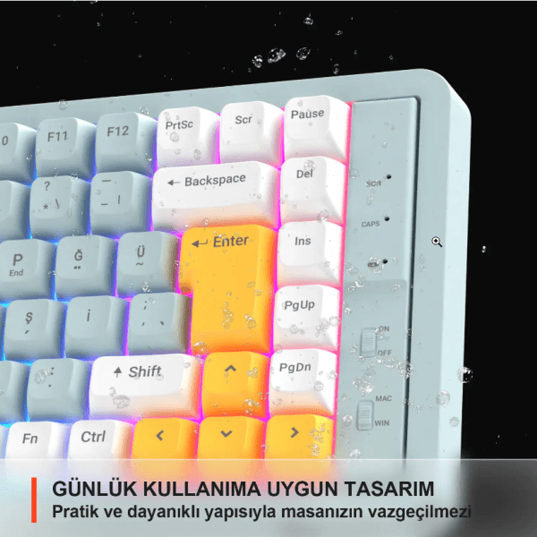 LECOO GK805-WT BLUETOOTH 5.0 / 2.4 GHZ / USB 3 MODLU RGB 85 TUŞ GASKET MEMBRAN TÜRKÇE Q OYUNCU KLAVYESİ BEYAZ TURKUAZ - 9