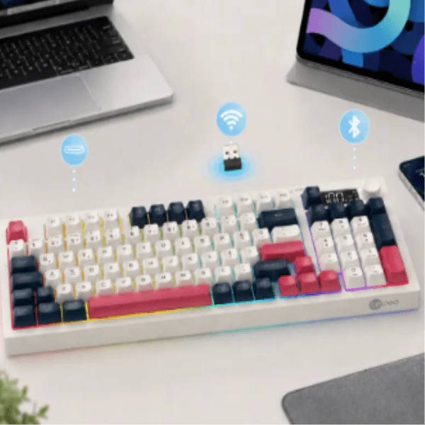 LECOO GK690-WB KABLOSUZ 3 MODLU 96 TUŞLU RGB GASKET MEMBRAN TÜRKÇE Q OYUNCU KLAVYESİ BEYAZ LACİVERT - 6