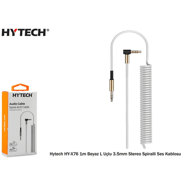 HYTECH HY-X76 1M BEYAZ L UÇLU 3.5MM STEREO SPIRALLI SES KABLOSU - 2
