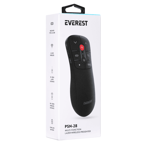 EVEREST PSN-28 ÇOK İŞLEVLİ USB KIRMIZI LAZERLİ 2.4GHZ KABLOSUZ TYPE C PROFESYONEL SUNUM CİHAZI - 10
