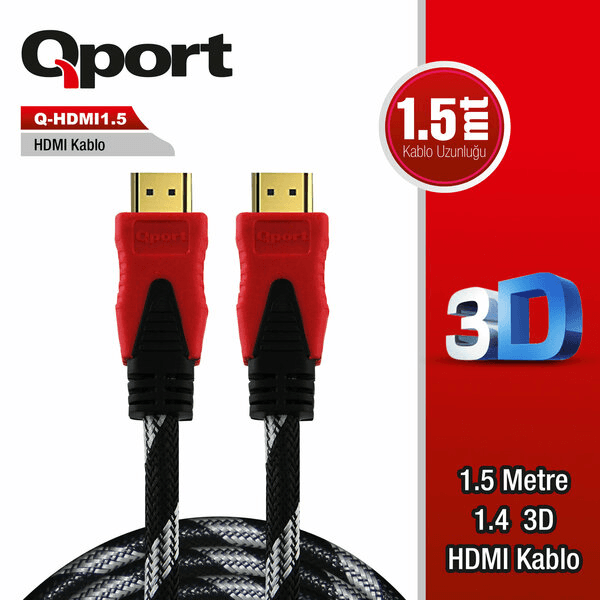 QPORT (Q-HDMI1.5) 1.5 METRE 1.4V ALTIN UÇLU ÖRGÜLÜ HDMI KABLO - 4