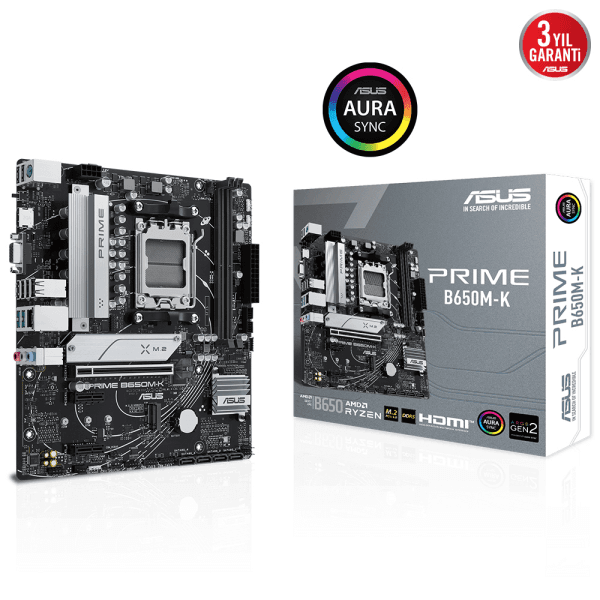 ASUS MB PRIME B650M-K AMD B650 AM5 DDR5 6400 DP VGA 2x M2 USB3.2 AURA RGB 2.5Gbit LAN mATX 96GB’a KADAR RAM DEST. ASUS 5X PRO - 8