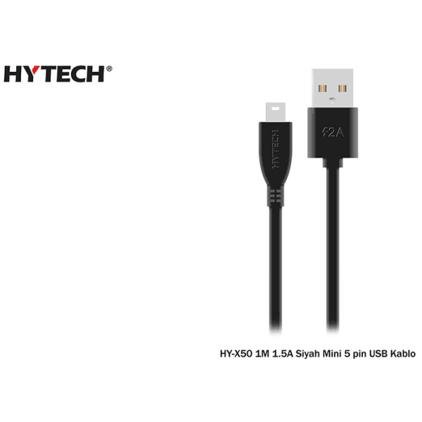 HYTECH HY-X50 USB MINI 5PIN 1M 1.5A SIYAH ŞARJ KABLOSU POŞETLI - 2