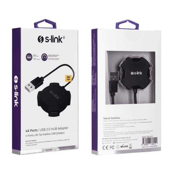 S-LINK SW-U212 SİYAH USB 2.0 4 PORT HUB KABLOLU ÇEVİRİCİ ADAPTÖR - 6