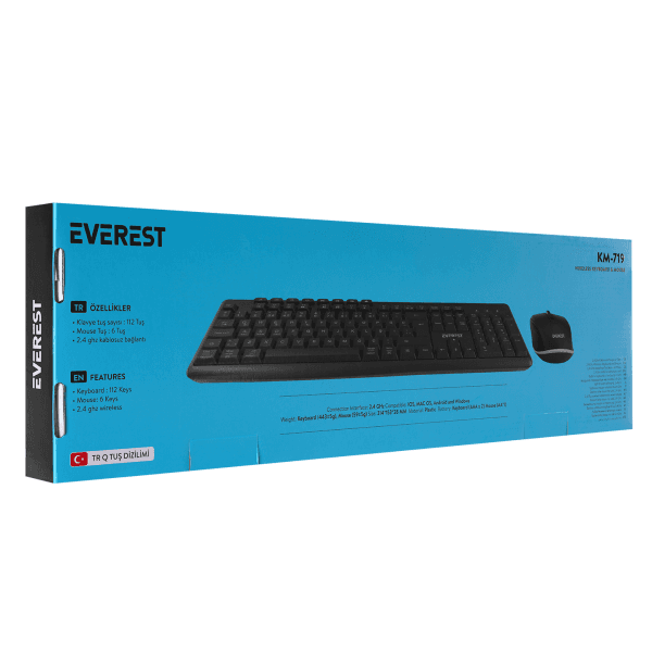 EVEREST KM-719 SİYAH İKISİ BİR ARADA 2 IN 1 KABLOSUZ Q MULTIMEDIA KLAVYE + MOUSE SET - 22