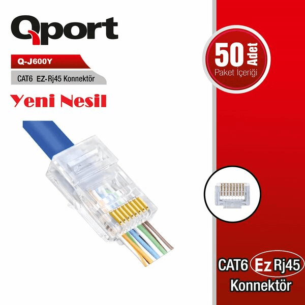 QPORT Q-J600Y CAT6 50 LİK PAKET EZ-RJ45 YENİ NESİL KONNEKTÖR - 2
