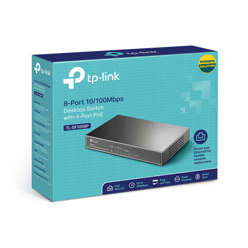 TP-LINK TL-SF1008P 8 PORT 10/100Mbps MASAÜSTÜ SWITCH + 4-PORT PoE 57W - 8