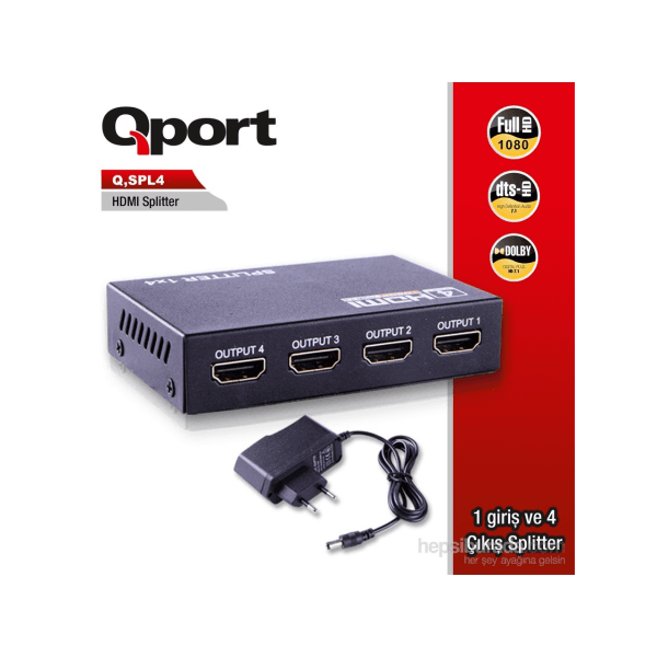 QPORT (Q-SPL4) FULL HD 1 GIRIS 4 ÇIKIŞ HDMI SPLITTER (SİNYAL ÇOĞALTICI) - 2