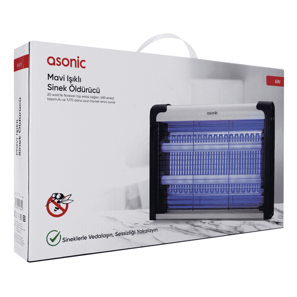 ASONIC AS-A29 SİYAH BÜYÜK BOY 6W+ 2000V ZİNCİR ASKILI İKİ LEDLİ SİNEK ÖLDÜRÜCÜ - 10