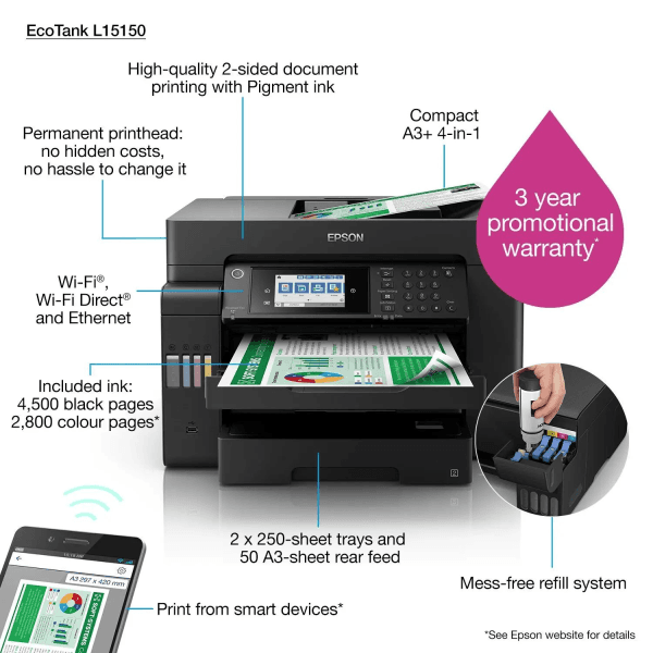 EPSON L15150 MEAF YAZICI / TARAYICI / FOTOKOPİ / FAKS RENKLİ MÜREKKEP TANKLI YAZICI A3 - 7