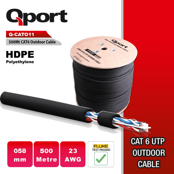 QPORT Q-CATO11 23 AWG 0,58 MM KESİT 500 METRE SİYAH CAT6 UTP OUTDOOR KABLO - 2