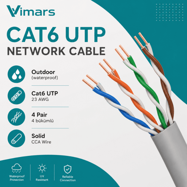 VİMARS CAT6 23AWG 305M OUTDOOR 0,57MM SİYAH UTP KABLO - 6