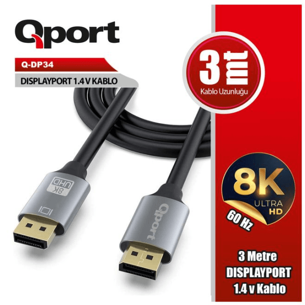 QPORT Q-DP34 3M DISPLAY PORT 1.4V KABLO - 2