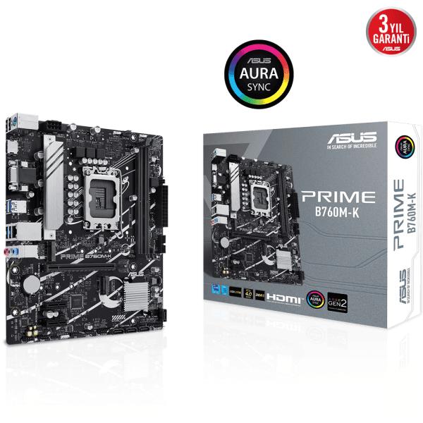 ASUS MB PRIME B760M-K INTEL B760 LGA1700 DDR5 8000 HDMI VGA Çift M2 USB3.2 AURA RGB 2.5Gbit LAN mATX ASUS 5X PROTECTION III - 9