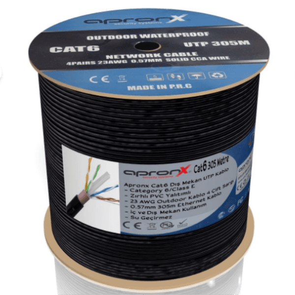 APRONX APX-CAT6ODBK 305M SİYAH CAT6 OUTDOOR 0,57MM 23AWG UTP KABLO - 2