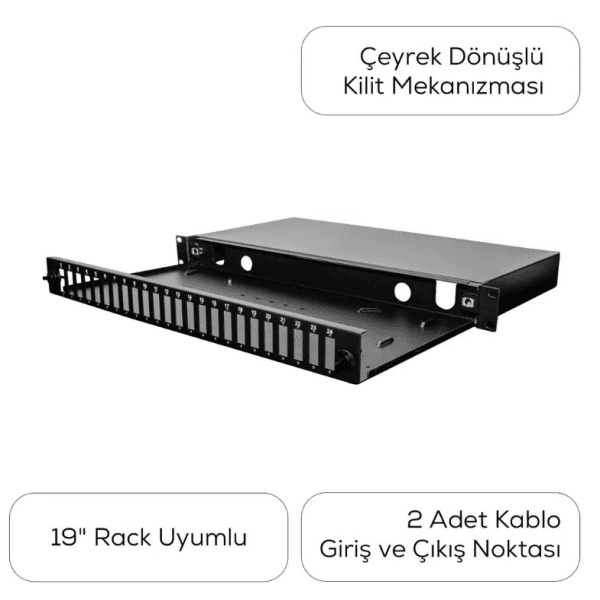 ALFAFONET 102005-BL.06 ECOSLIDE 1U 24 PORT FİBER OPTIC PATCH PANEL 24 SC-DX/24 LC-QD NTEGRATED FRONT PLATE SİYAH (BOŞ) - 8