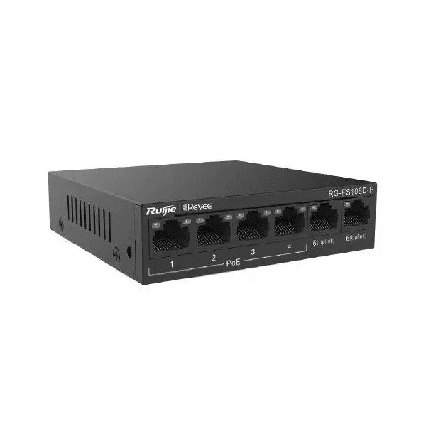 RUIJIE REYEE RG-ES106D-P 4 PORT 10/100 + 2X 10/100 UPLINK 58W POE SWITCH - 2