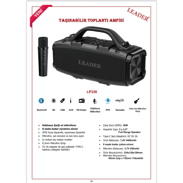 LEADER LP330 PORTATİF KABLOSUZ HOPARLÖR - 4