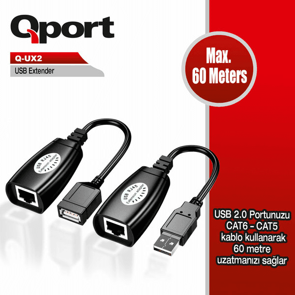 QPORT (Q-UX2) 60 METRE CAT5/CAT6 USB EXTENDER DONUSTURUCU 2 LI PAKET - 3