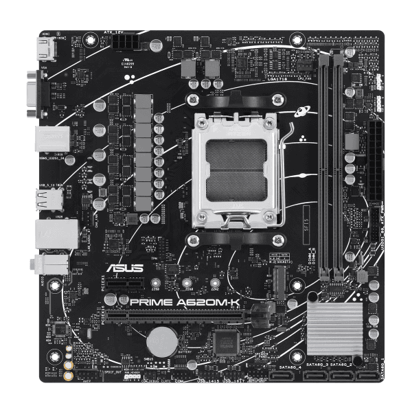 ASUS MB PRIME A620M-K AMD A620 AM5 DDR5 6400 HDMI VGA M2 USB3.2 AURA RGB MATX 96GB KADAR RAM DESTEĞI ASUS 5X PROTECTION III - 8