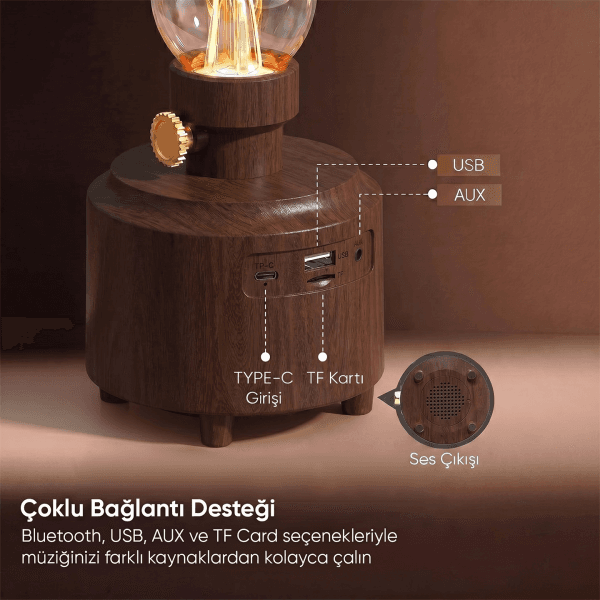 MIKADO MD-1 LÜXOUND 1800MAH 5W KAHVERENGİ BLUETOOTH-AUX-USB-TF CARD DESTEKLİ IŞIKLI SPEAKER - 16