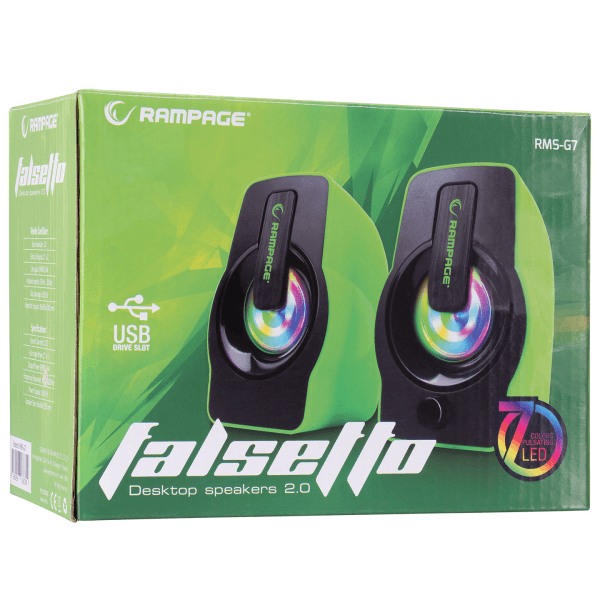 RAMPAGE RMS-G7 FALSETTO 2.0 6 WATT RGB LEDLI YEŞİL MULTIMEDIA GAMING USB SPEAKER - 6