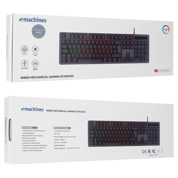 ACER EMACHINES EAK104 SİYAH USB RGB BACKLIGHT RED SWITCH MEKANİK Q 104 TUŞLU GAMING KLAVYE - 10
