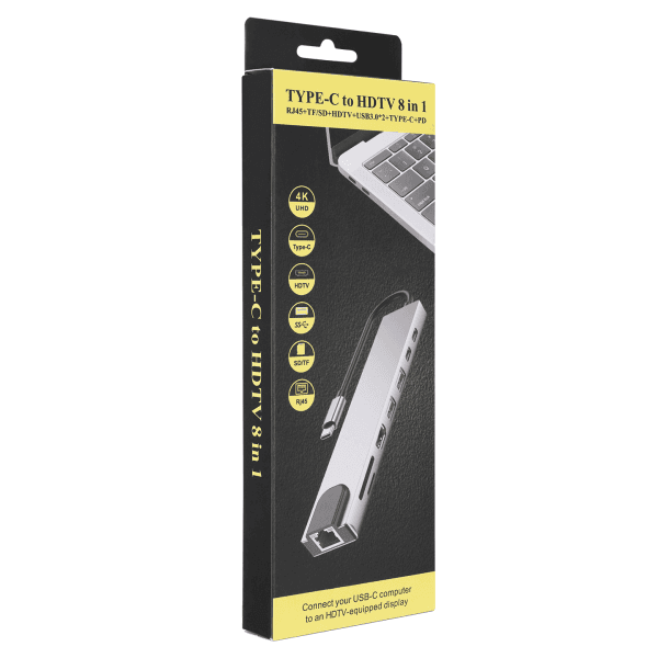 HYTECH HY-USBC83 4K 30HZ GRİ METAL 2XUSB3.0, 1XUSB2.0, 1000MBPS PD, TYPEC DATA, SD/TF KART OKUYUCU TYPE C ADAPTÖR - 6
