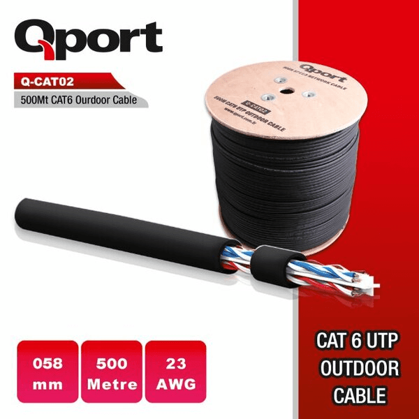 QPORT Q-CATFULL 500 M LSZH CAT6 OUTDOOR 23AWG 0.58MM %100 BAKIR SİYAH KABLO - 4