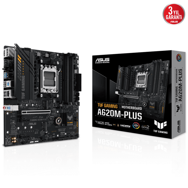 ASUS TUF GAMING A620M-PLUS AMD A620 AM5 DDR5 6400 2xDP HDMI Çift M2 USB3.2 AURA RGB 2.5Gbit LAN mATX ASUS TUF PROTECTION - 3